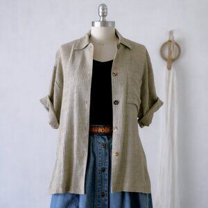 Vintage 90's Vintage Tan Crinkle Texture Boxy Button Up Shirt